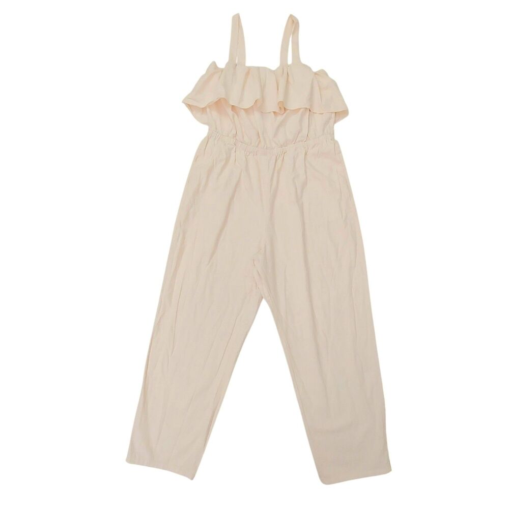 Madewell Jumpsuit Womens XL Light Peach Ruffle Linen Blend Boho Relaxed Fit